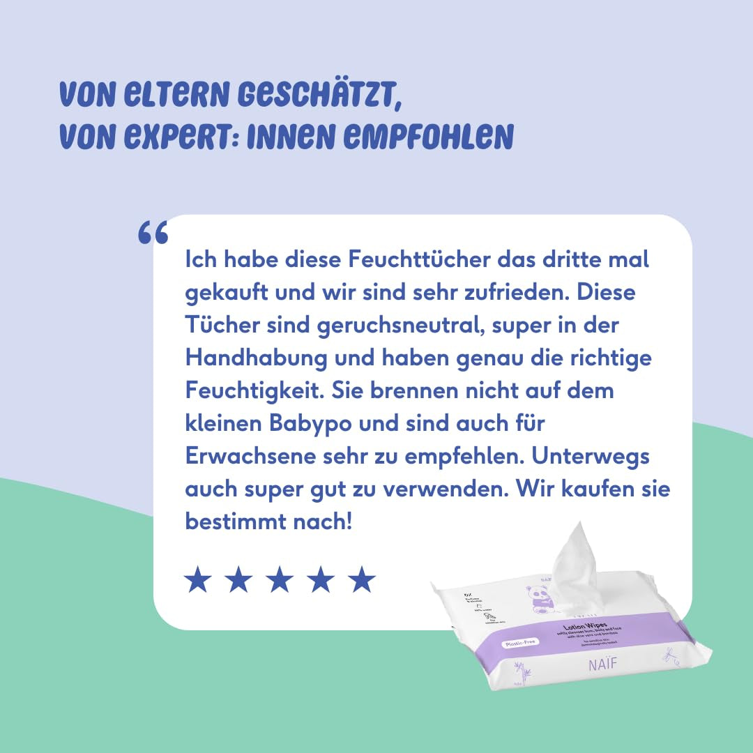 Naïf – Feuchttücher mit plastikfreier Lotion – 1296 Stück (24 Packungen mit 54 Tüchern) – für Babys und Kinder – Po, Körper und Gesicht des Babys – mit Aloe Vera und Bambus – 0 % Duftstoffe und Alkohol