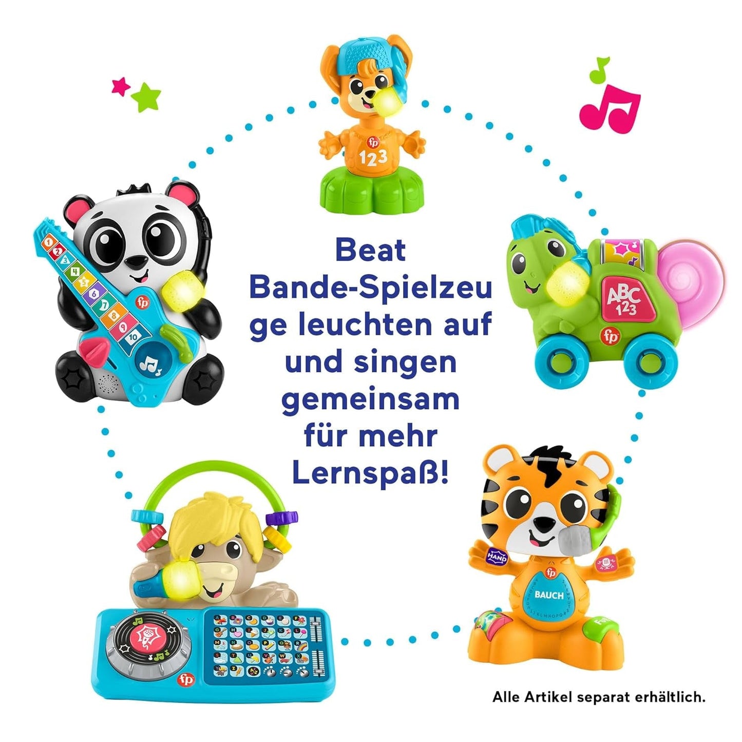 Fisher-Price Baby und Kleinkind Beat Bande Lern & Tanz Tiger Justin Lernspielzeug mit Geräuschen und Lichtern für Babys ab 9 Monaten, deutsche Ausgabe, HYL31 Babyspielzeug Naty Shop