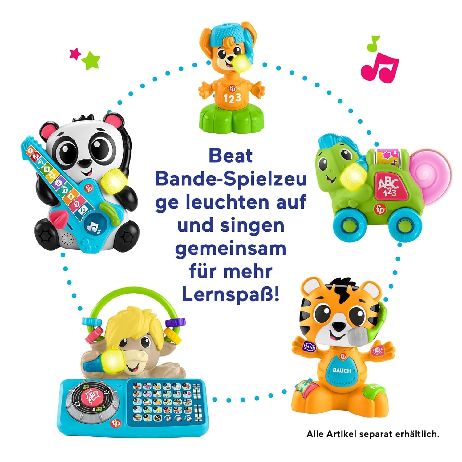 Fisher-Price Baby und Kleinkind Beat Bande Lern & Tanz Tiger Justin Lernspielzeug mit Geräuschen und Lichtern für Babys ab 9 Monaten, deutsche Ausgabe, HYL31 Babyspielzeug Naty Shop
