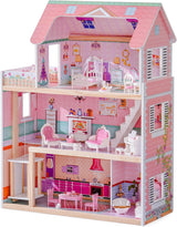 ROBUD Kinder-Puppenhaus aus Holz, Puppenhaus, Spielzeug, Geschenk für Mädchen und Jungen im Alter von 3 4 5 6 Jahren