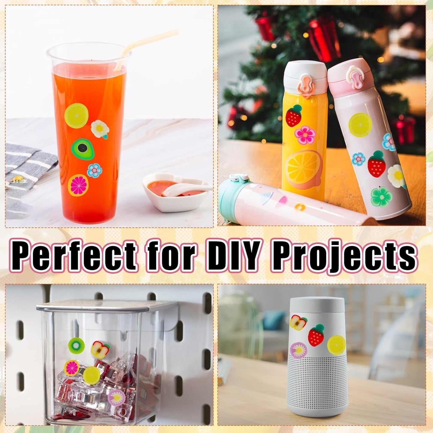 1000 Stk Nagel Obst Scheiben, Nagelkunst Fruchtscheiben Charms Cute Obst-Blumen Charms Mixed Set Mini 3D Obstscheibe Nail Art Zum Nagelkunst Praktische Deko DIY Schleimbasteln Ornament Scrapbooking
