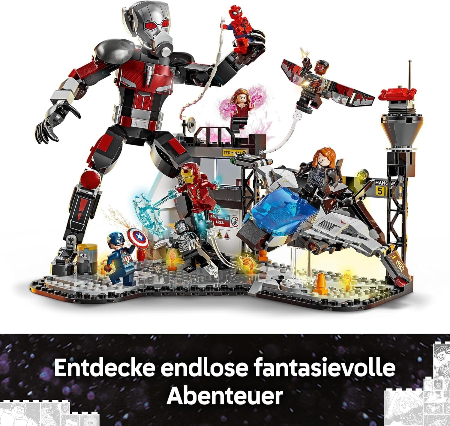 LEGO Marvel Captain America: Actionduell im Bürgerkrieg – Superhelden-Spielset mit 8 Minifiguren – Spielzeugflugzeug-Bau- und Spielset – Geschenk für Jungen und Mädchen 76314 Bausets Besuchen Sie den LEGO-Store