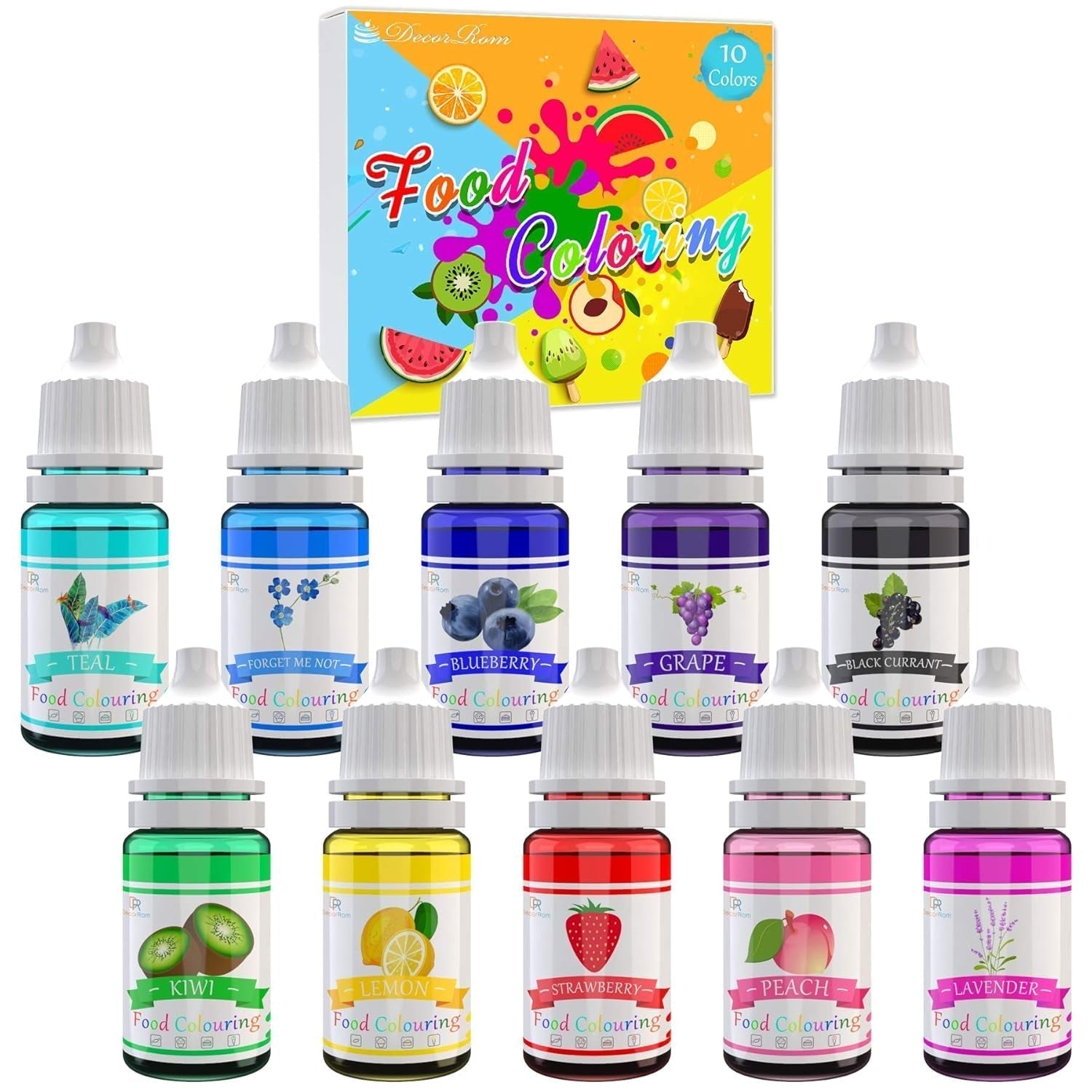 DecorRom, Set mit 10 flüssigen Lebensmittelfarben, 10 x 10 ml Naty Shop Default Title