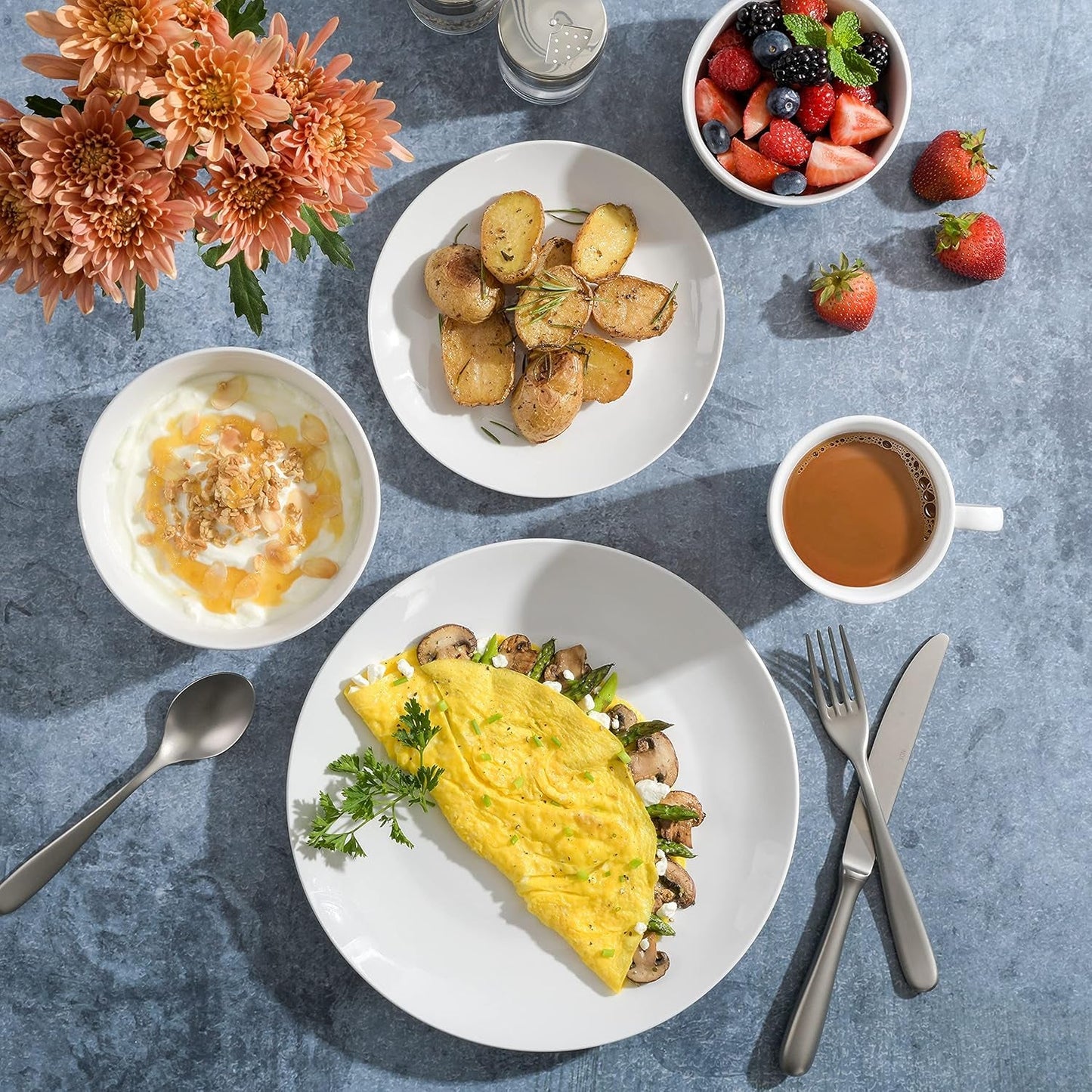 Zen Buffet Porzellan-Geschirrset, Service für 6 (30 Teile), Weiß (Tassen)