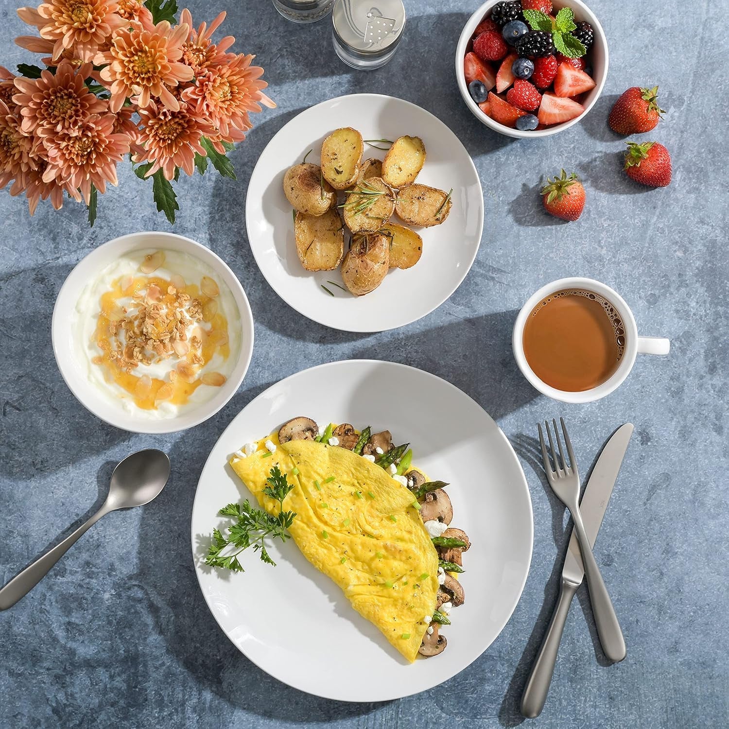 Zen Buffet Porzellan-Geschirrset, Service für 6 (30 Teile), Weiß (Tassen)