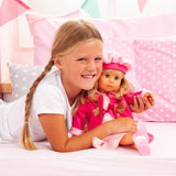 Bayer Design 94635AA Charlene, funktionale interaktive Puppe mit verschlafenen Haaren und Augen, spricht und singt 90 Sätze, 2 Gedichte und 8 Lieder, 46 cm, Pink