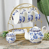 Fanquare Blue Flower Porzellan-Teeservice mit Metallständer, Vintage-Porzellan-Kaffeetasse und Untertasse, englisches Kaffeeset für Erwachsene