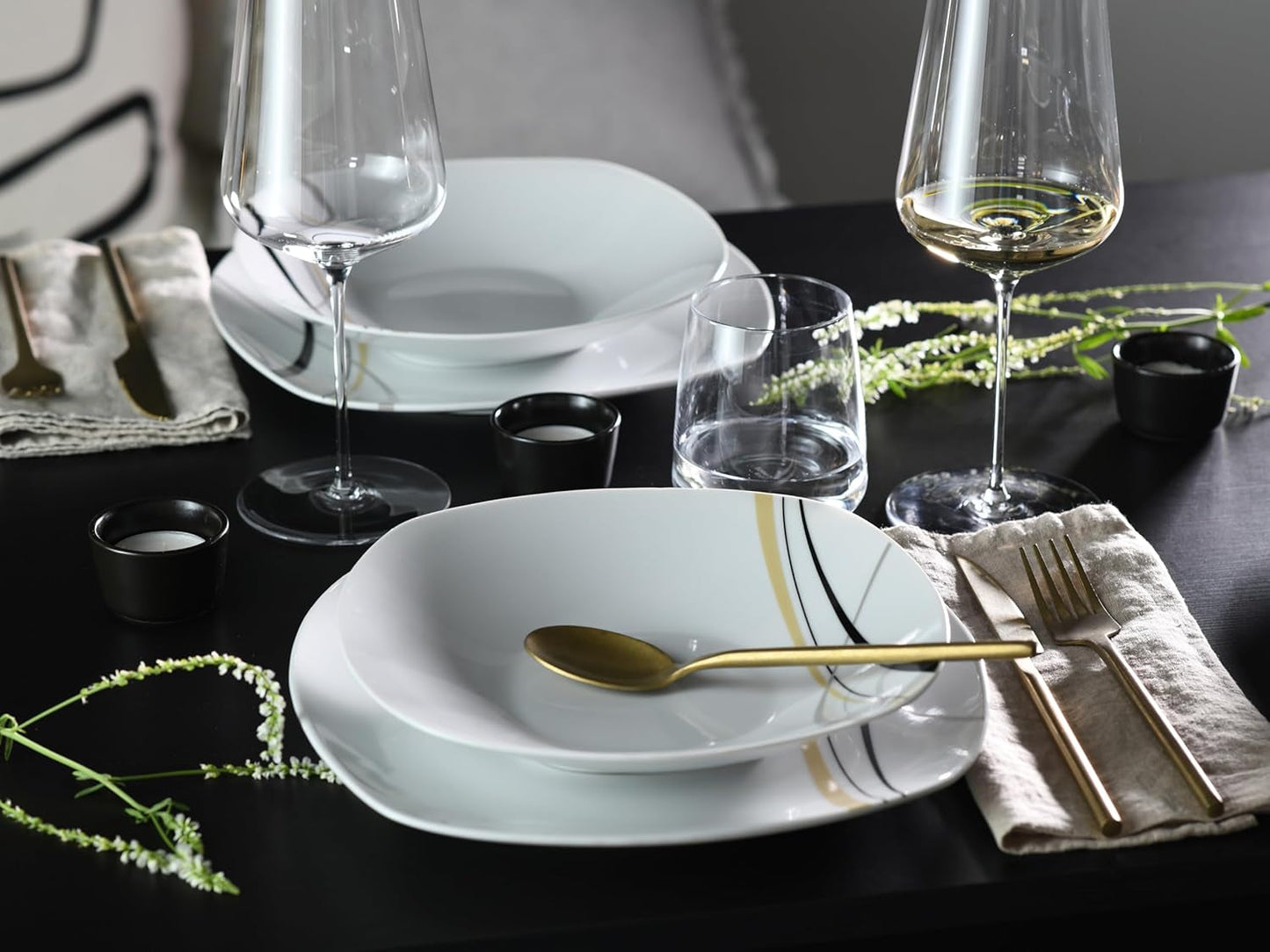 CreaTable 24029 Square City Line Serie 6-Personen-Porzellan-Geschirrset, 12-teilig, spülmaschinen- und mikrowellengeeignet, hochwertige Herstellung