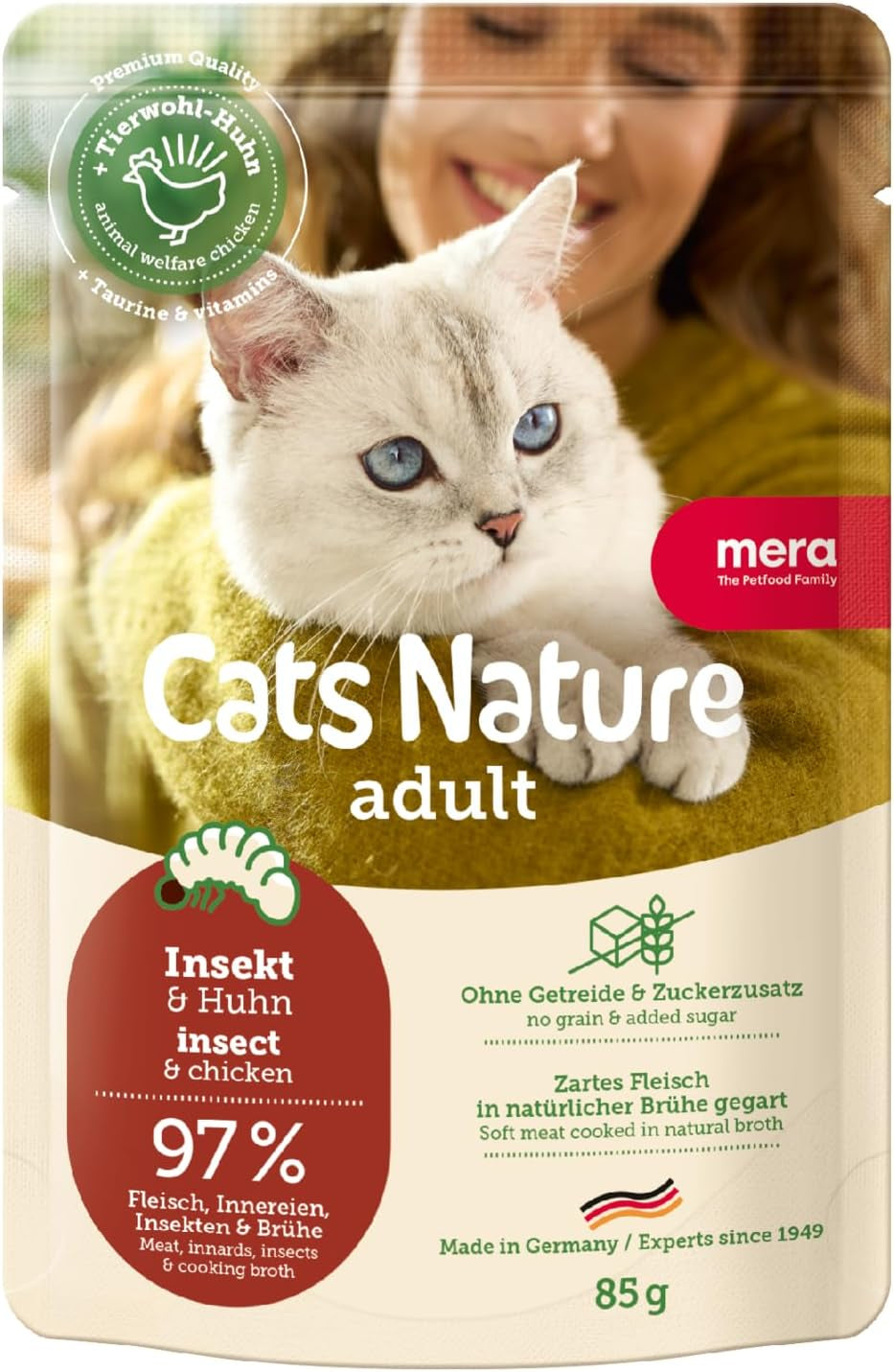 MERA Cats Nature Insect Premium Katzenfutter Nass 12x85g | ohne Zucker und Getreide| Nachhaltig & mit viel Insektenprotein | Katzennassfutter für Erwachsene