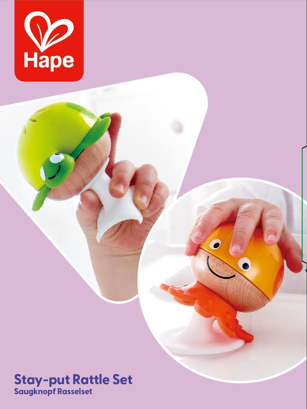 Rasselset mit Saugnapf Hape | Drei Tiere mit Beißringelementen, Schildkröte, Oktopus und Wal | Lernspielzeug ab 0 Monaten Bebe Toys Naty Shop