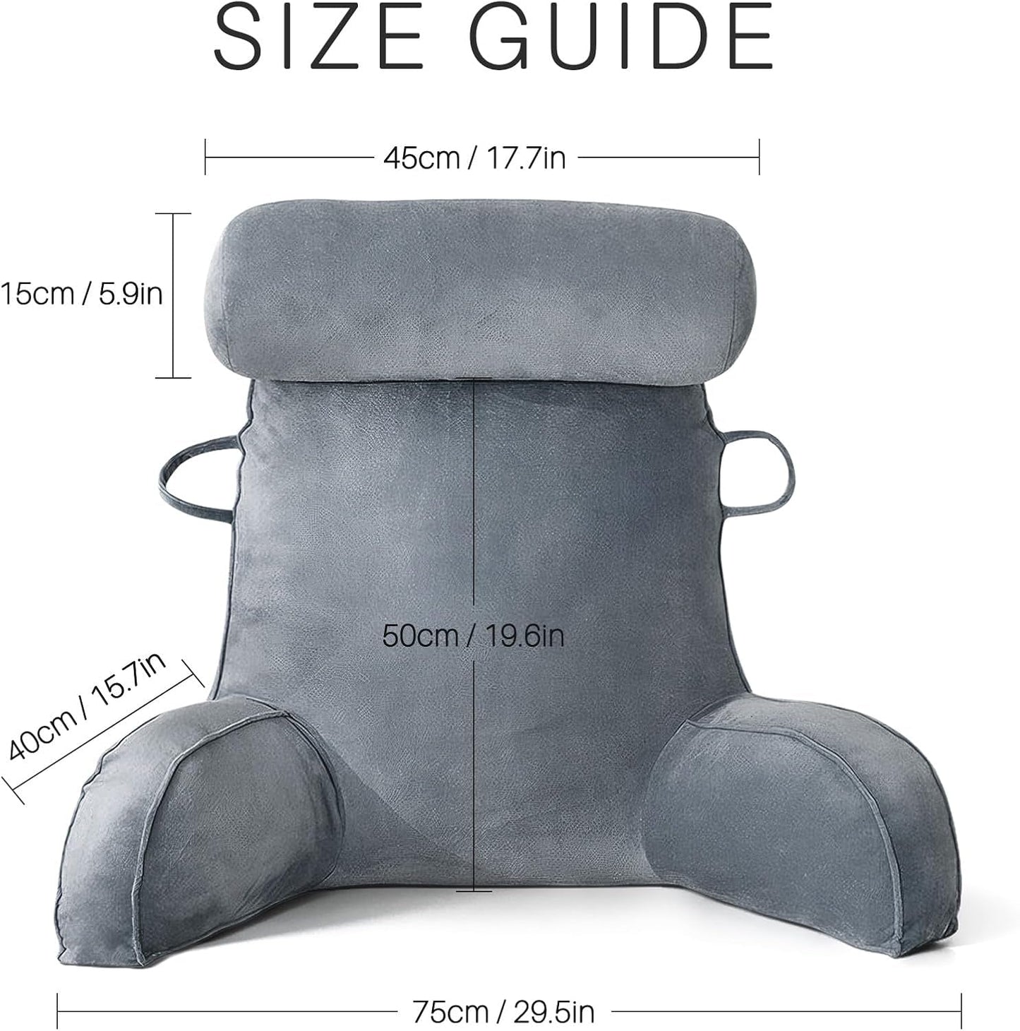 XL-Lesekissen für Bett und Sofa mit abnehmbarer Nackenrolle, ideales Rückenkissen für Erwachsene mit Memory-Schaum für bequemes Lesen, Arbeiten, Spielen, Fernsehen, Entspannen (Grau)