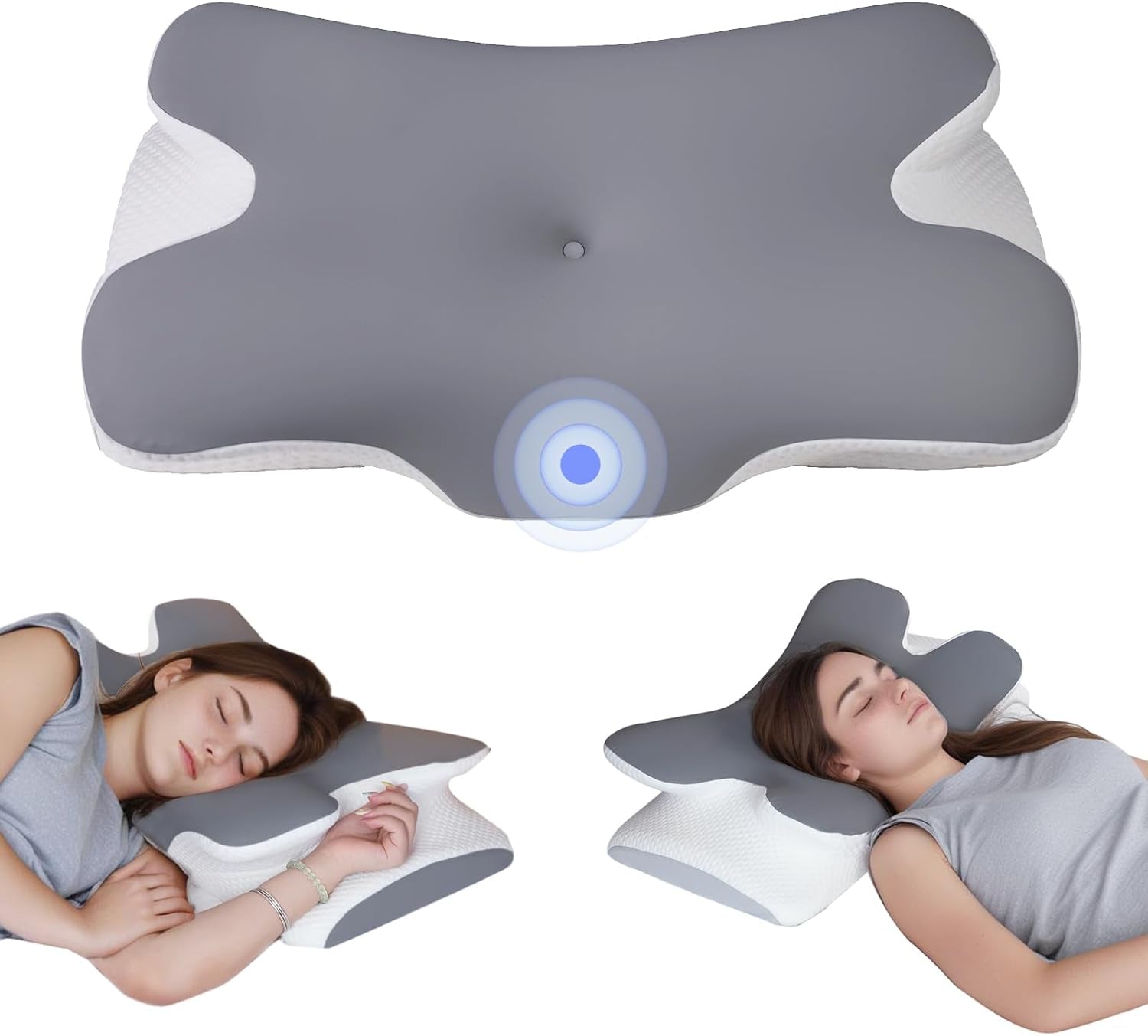 Memory-Schaum-Kissen, Nackenkissen, orthopädisches Kissen – ergonomisches Design, hohle Form für Seiten-, Rücken- und Bauchschläfer, grau, orthopädische Nackenkissen, Naty Shop-Standardtitel