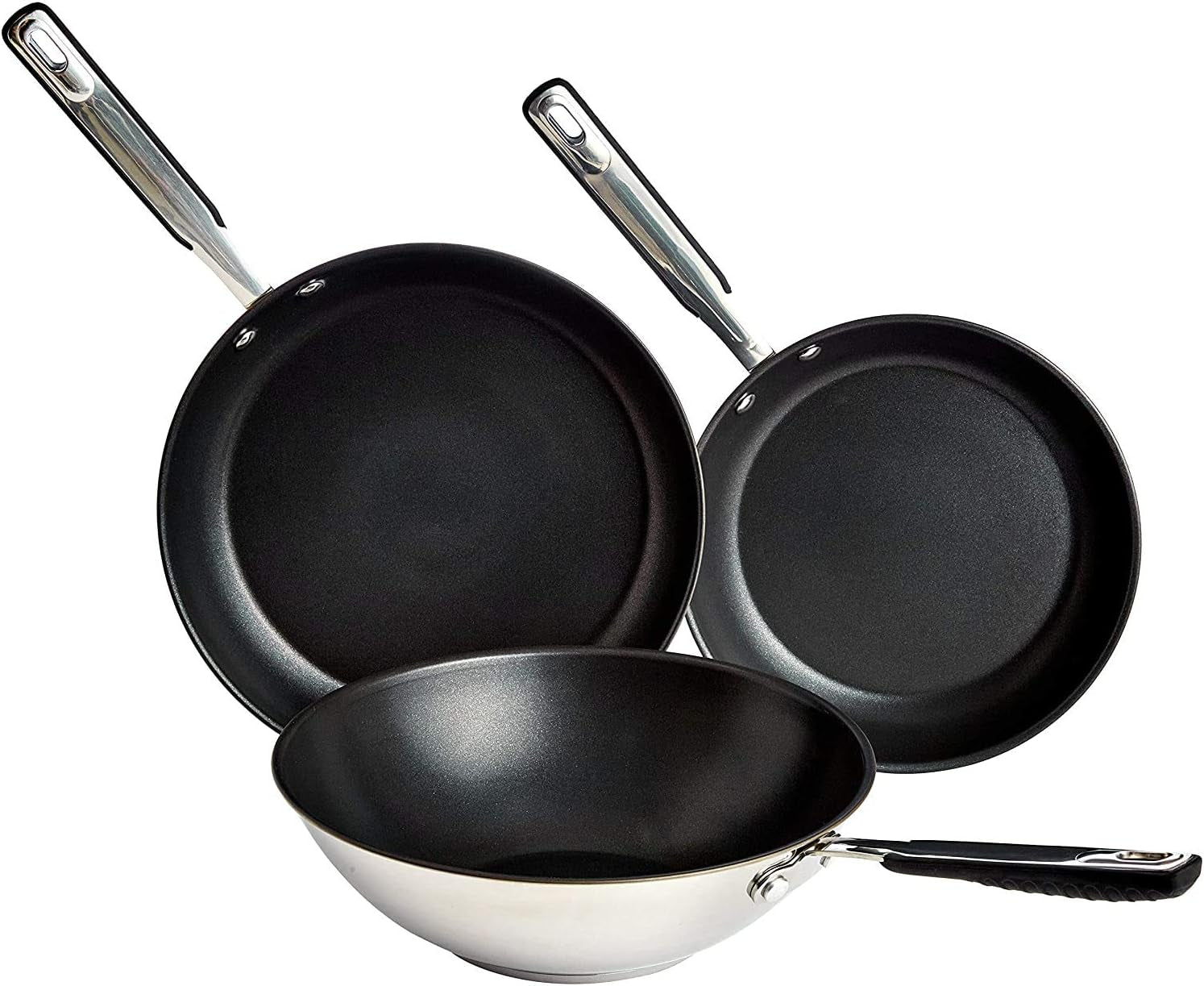 Edelstahlpfanne mit Antihaftbeschichtung – induktionsgeeignet, mit komfortablem Griff – 28 cm Töpfe und Pfannen Naty Shop 24/28/28 cm Pfannenset