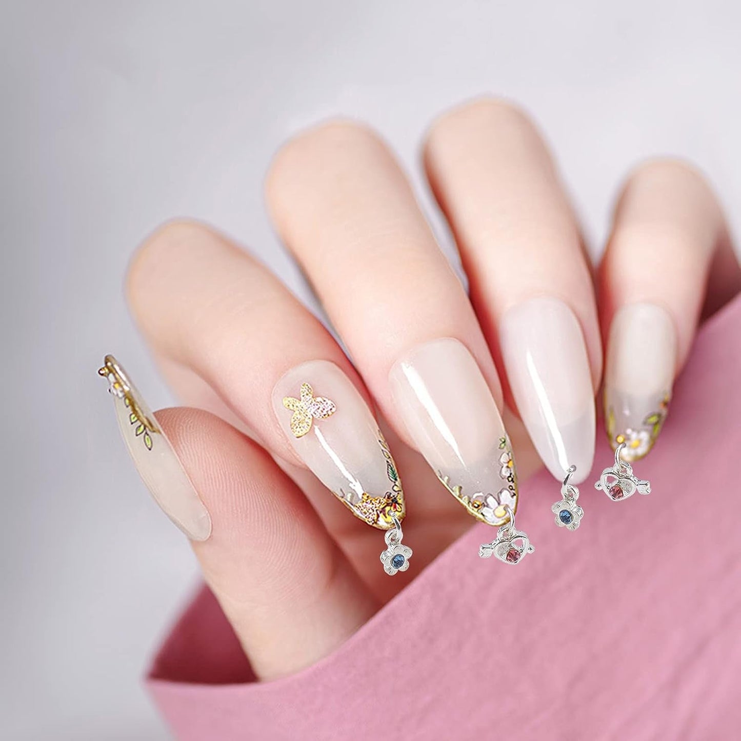 OLYCRAFT 24Pcs Nagelschmuck Ringe Dangle Nail Art Zubehör Mit Nagelpiercing Tool Nagelbohrer Manueller Bohrer Aus Legierung Für Tips, Acryl, Gele Und Dekorationen