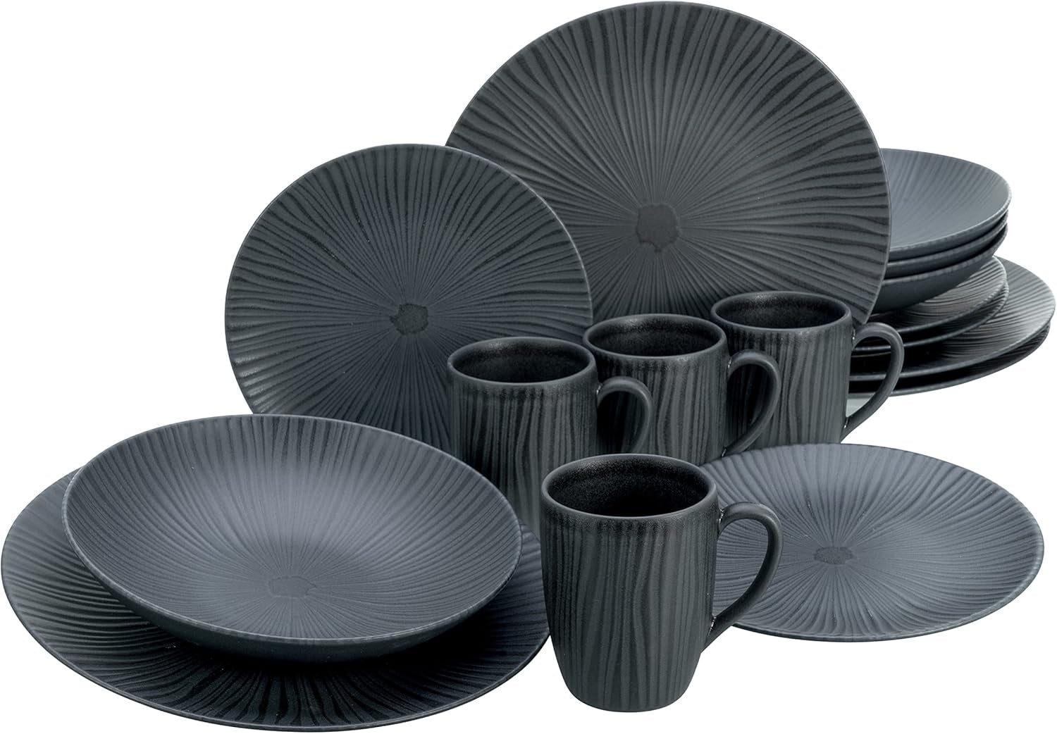 CreaTable, 20537, Vesuvio Black Series, 16-teiliges Geschirrset, Kombiservice aus Porzellan, spülmaschinen- und mikrowellengeeignet, hergestellt in Portugal