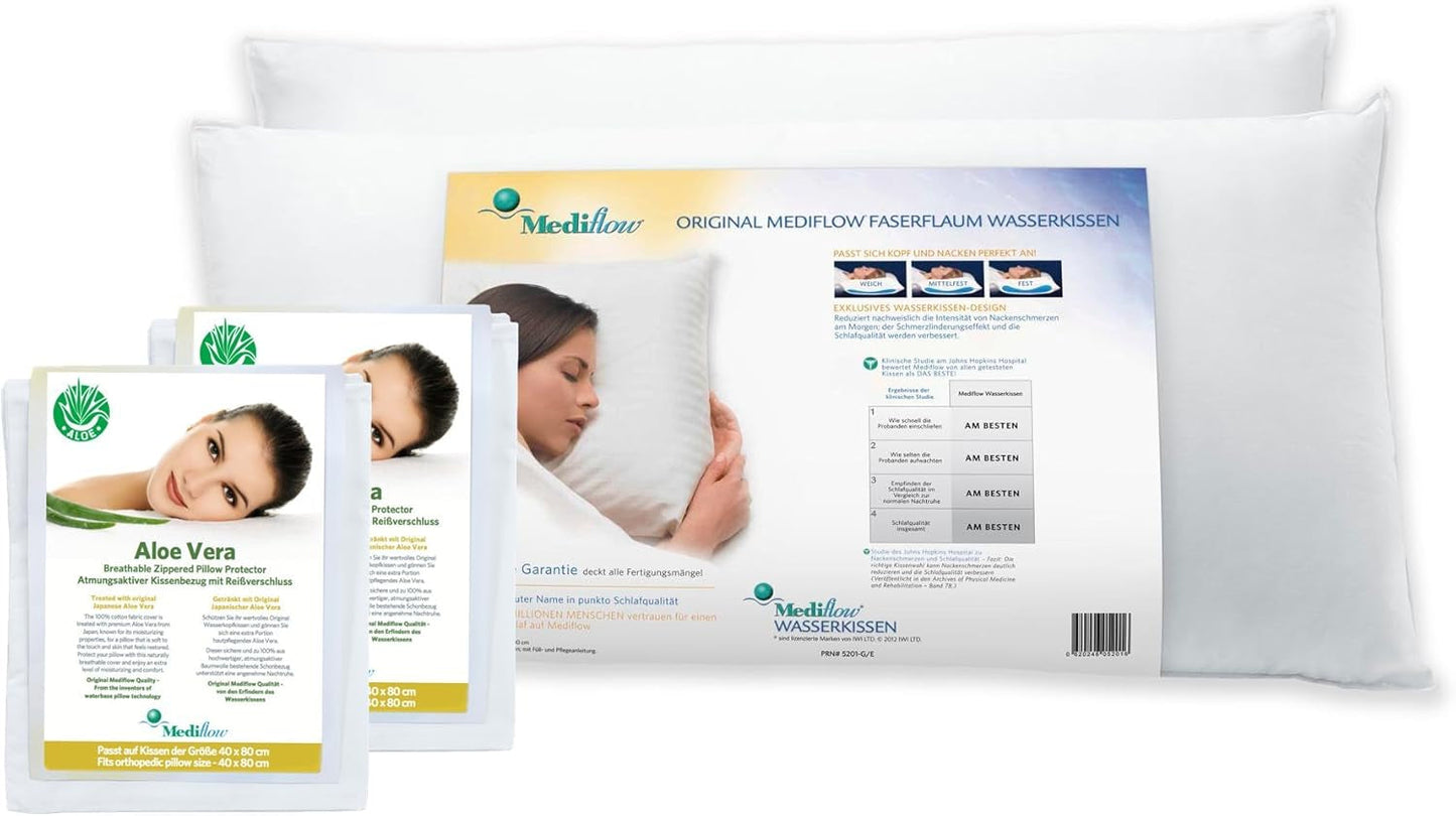 Mediflow 5222 Orthopädisches Stützkissen, 2X Wasserkissen mit Aloe Vera-Bezug, 40 x 80 cm, weiß Naty Shop Standardkissen Standardtitel