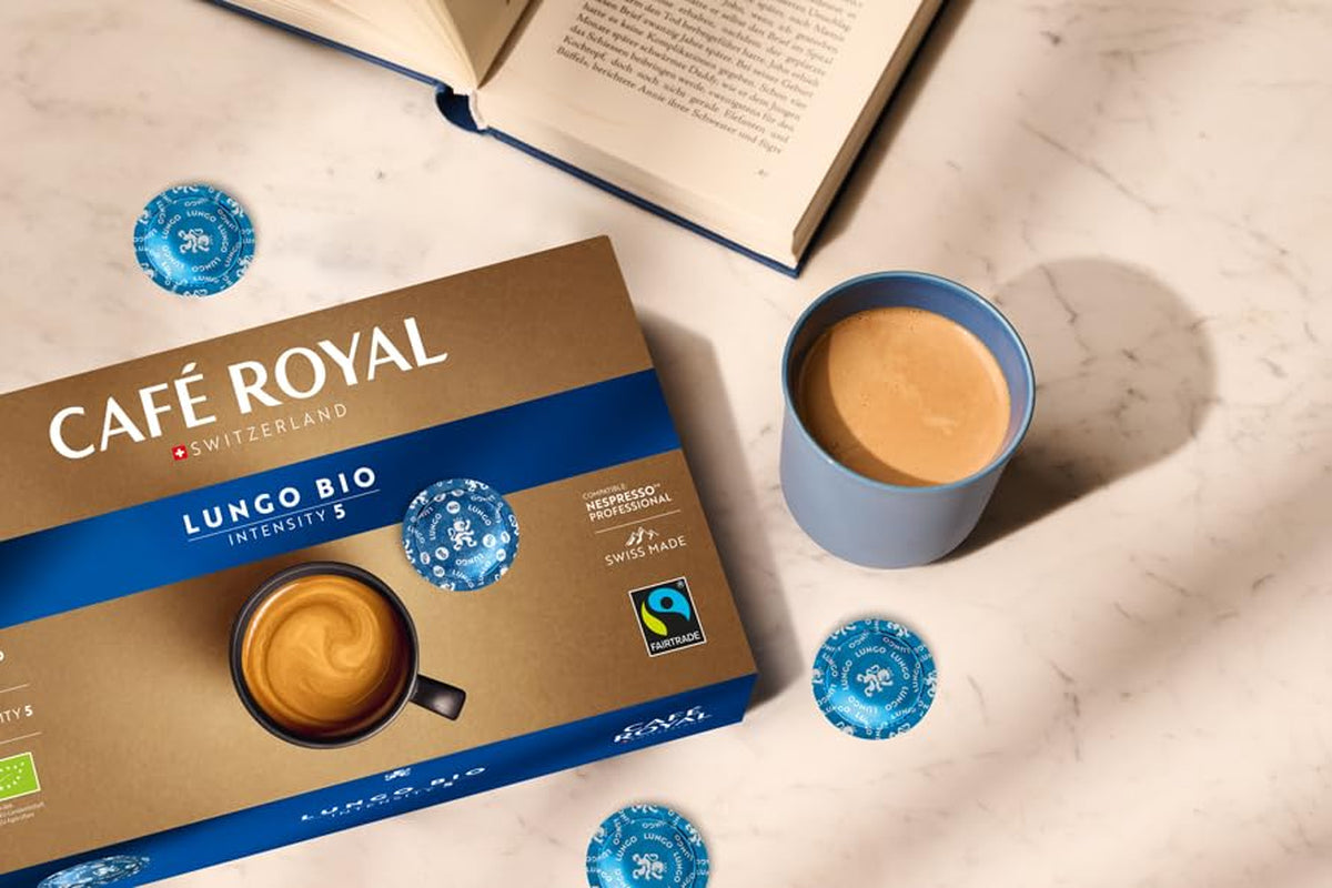 Café Royal Professional Pads, Bio Lungo, 50 Nespresso (R) Professional kompatible Pads für Büro und Gastronomie, Bio und Fairtrade zertifiziert, 100 Prozent Arabica, Intensität 5