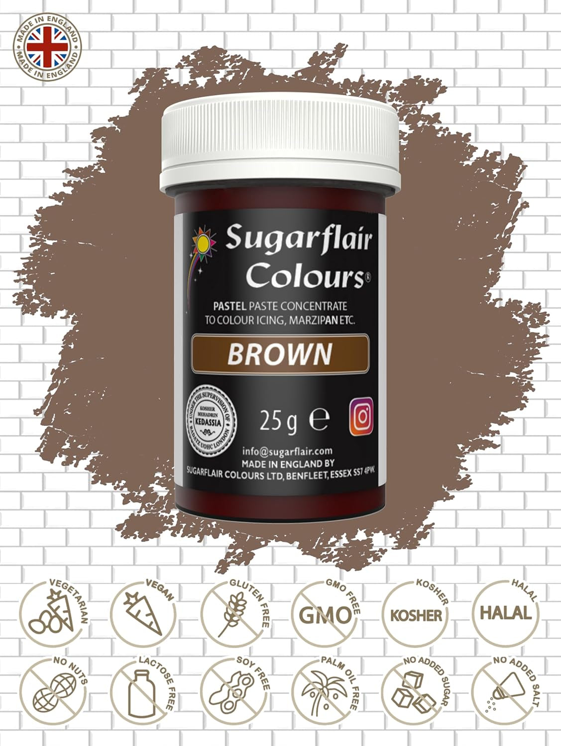 Braune Lebensmittelfarbpaste von Sugarflair, hochkonzentrierte pastellfarbene Lebensmittelfarbe für Buttercreme, Fondant, Zuckerguss, Kuchendekorationen und mehr! Lebendige Lebensmittelfarbe! - 25 g