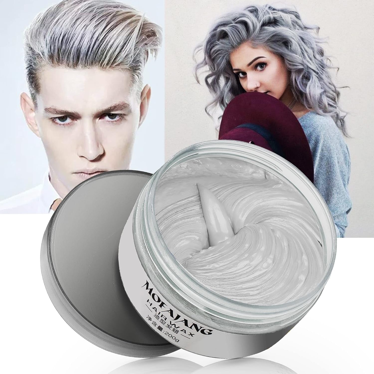 Temporäre Haarfarbe, Styling-Haarton für Männer und Frauen, natürliche Haarpomade, Haarfärbewachs für Party, Cosplay und Halloween, 4,23 oz (Silbergrau) Naty Shop graue Haarfarbe