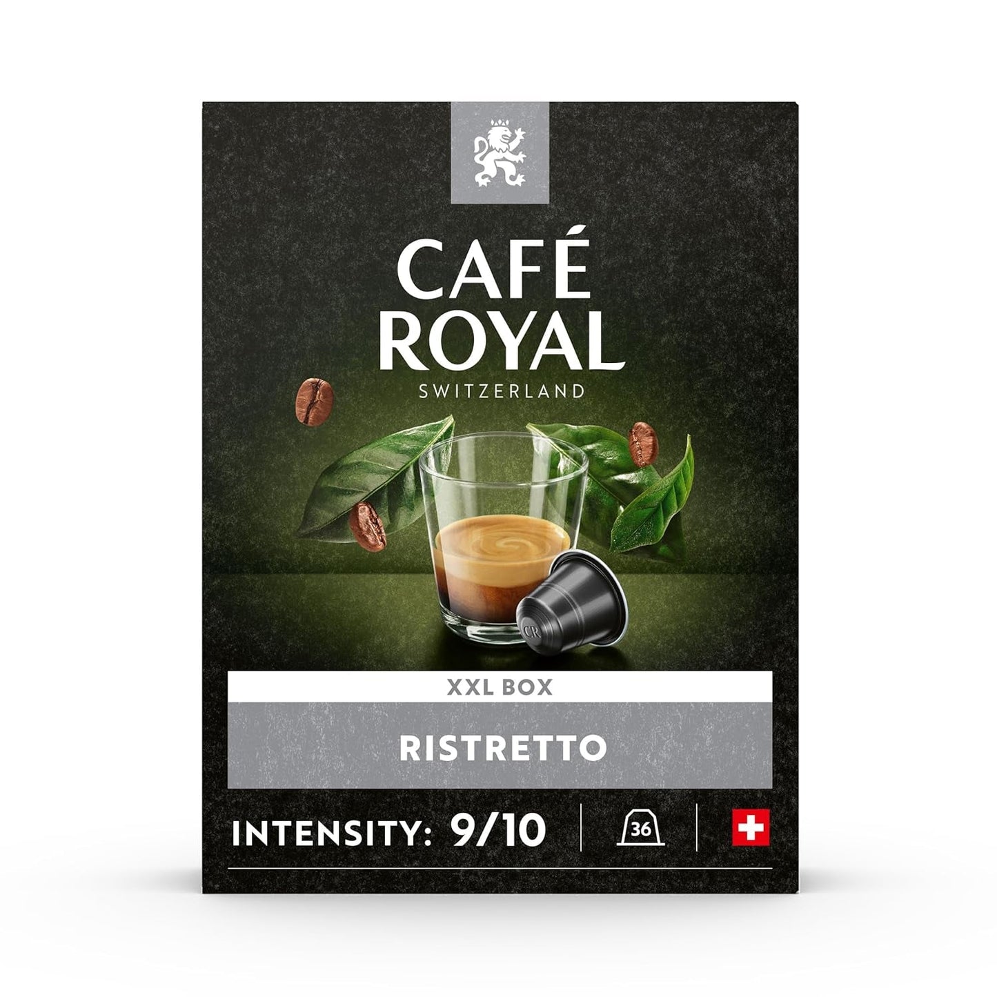 Café Royal Ristretto 36 Kapseln für Nespresso Kaffeemaschine – 9/10 Intensität – UTZ-zertifiziert Kaffeekapseln aus Aluminium (Packung mit 3)