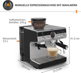 Krups Precision manuelle Espressomaschine mit Siebträger und Mahlwerk, Barista-Kaffeemaschine mit intuitivem Bedienfeld, Vorbrüheinstellungen, Espressomaschine mit Dampfdüse, schnelles Aufheizen, XP801T10