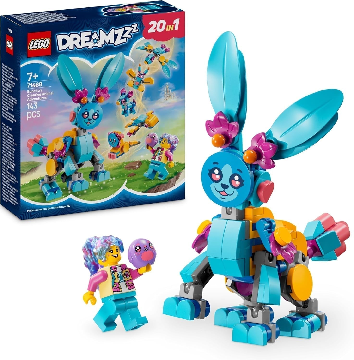LEGO Dreamzzz Bunchus Kreative Tierabenteuer Kinderspielzeug Hase 20-in-1 Fantasy-Spielset mit Minifigur Izzie Geschenk für Mädchen und Jungen ab 7 Jahren 71488 Bausätze Besuche den LEGO-Store