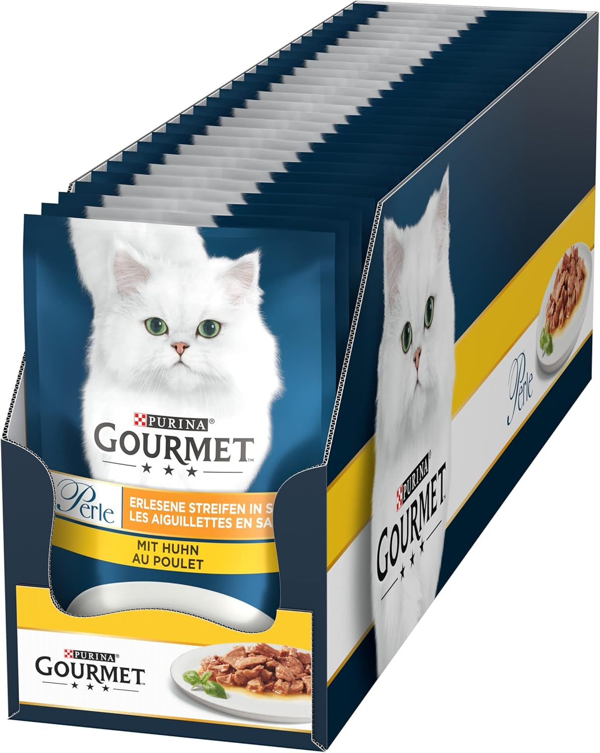 Gourmet Perle Select Strips Nassfutter für Katzen mit Huhn, 26er Pack (26 x 85 g)