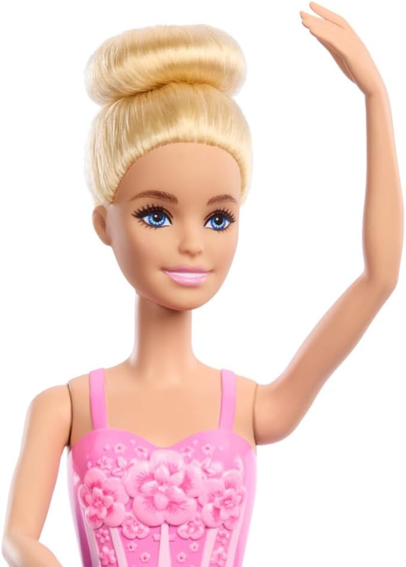 Barbie-Ballerina-Puppe, modische blonde Puppe in abnehmbarem lila Tutu mit Ballettarmen und spitzen Schuhen HRG34