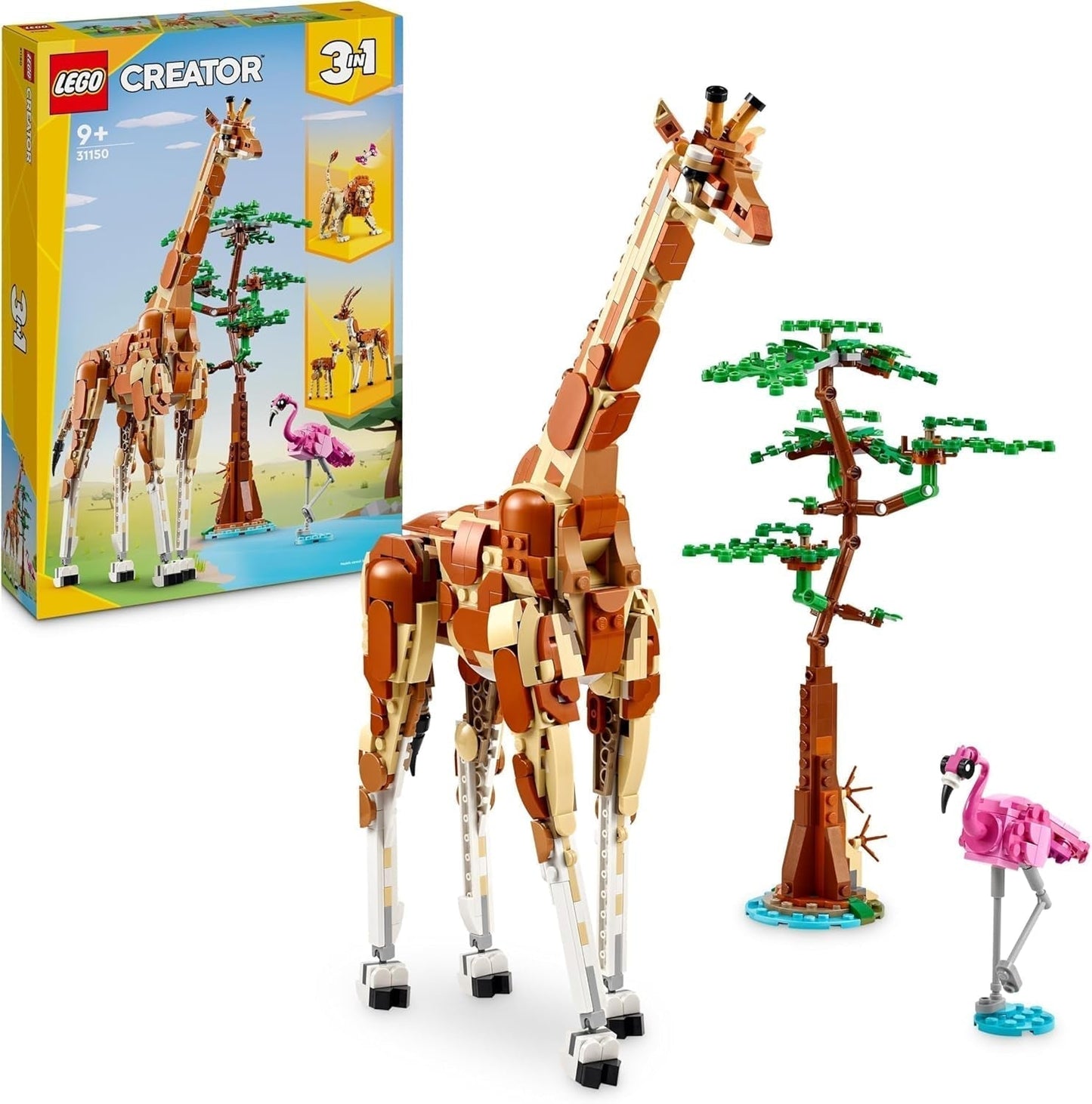 LEGO Creator 3In1 Tiersafari, Kreativset mit Tierfiguren, 3 Bauoptionen: Spielzeuggiraffe, Gazelle und Löwe, Spielzeugtiere für Mädchen und Jungen, natürliches Geschenk für Kinder ab 9 Jahren 31150 Bausets Beuche den LEGO-Store Single