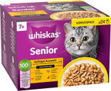 Whiskas 7+ Nassfutter für Katzen, Auswahl an Geflügel in Sauce, 24 x 85 g (2 Packungen) – hochwertiges Nassfutter ab 7 Jahren in 48 Portionsbeuteln