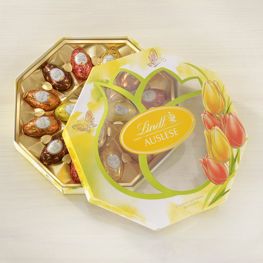Schokoladen-Auswahl-Eier | 288 g | 2 x Haubeneier und Schokoladentrüffel | 3 x 90g | Feinste Marc de Champagne-Trüffel in weißer Schokolade | Osterschokolade | Geschenk aus Schokolade
