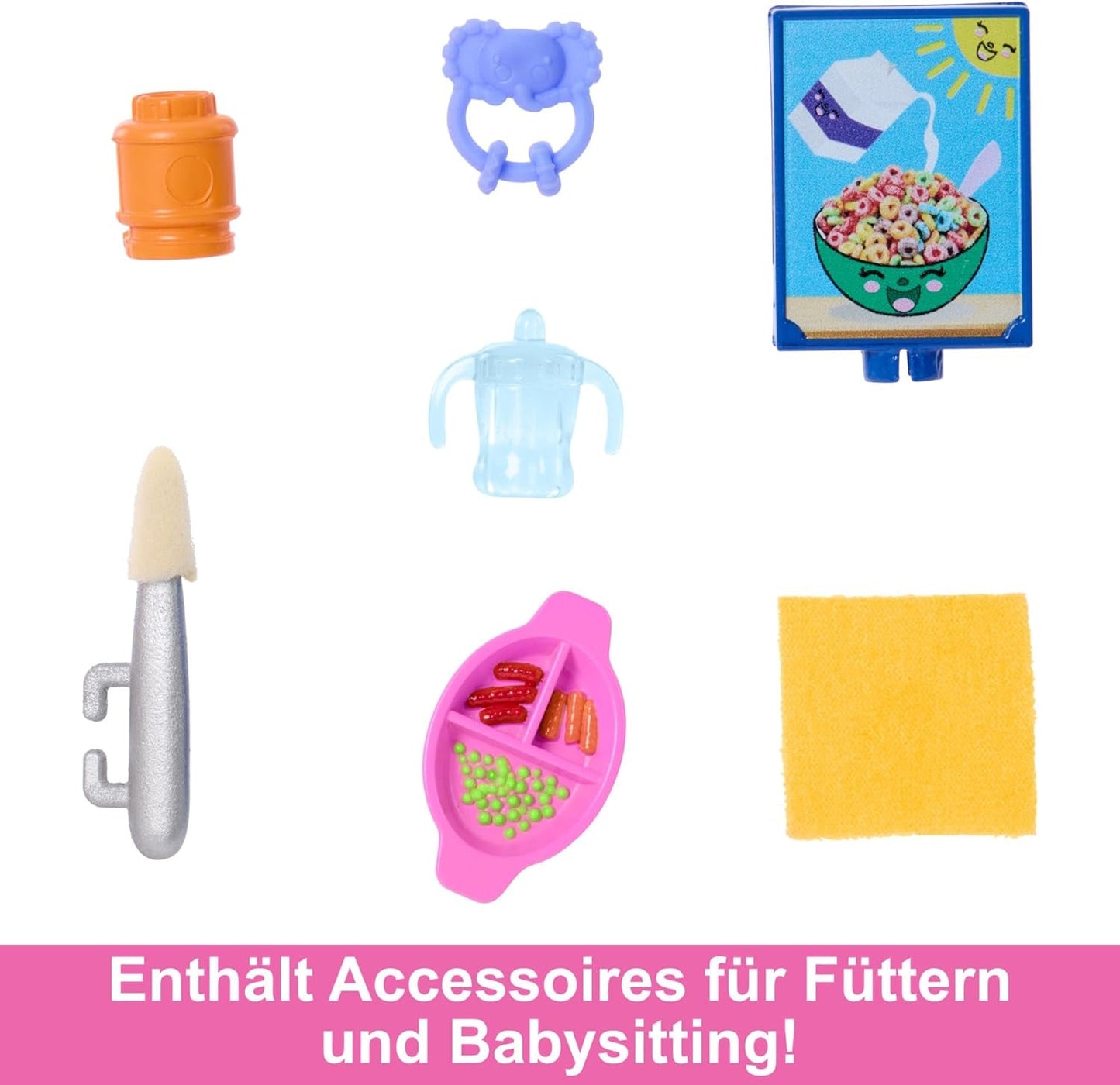 Barbie Skipper Puppe und Zubehör, Spielset, Essen, Babysitting-Set, Farbwechselspielzeug HTK35