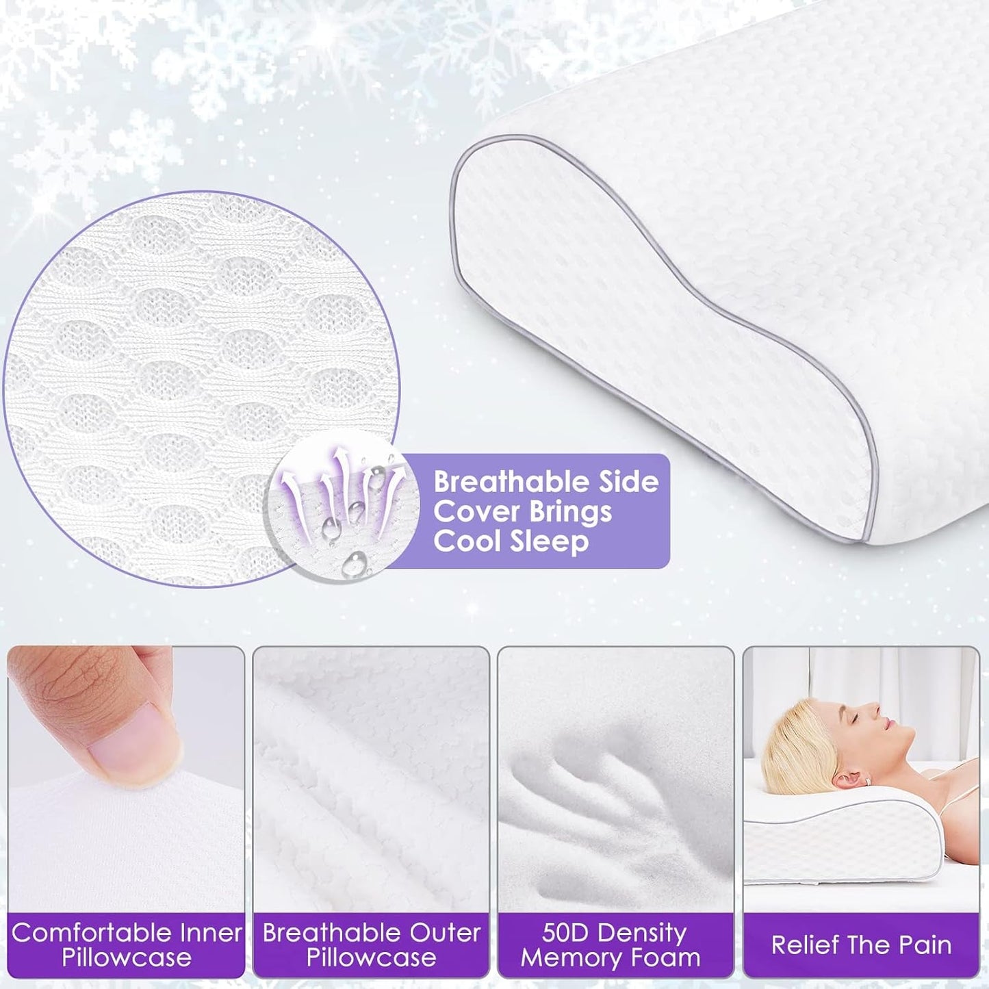 BDTFO Nackenschmerzen, Memory-Schaum-Kissen, orthopädisches Nackenkissen, Nackenstütze für Rücken, Bauch, Seitenschläfer, mit waschbarem, atmungsaktivem Reißverschlussbezug, Nackenkissen, orthopädische Nackenkissen, Naty Shop