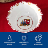 Villeroy & Boch - Toy's Delight Frühstücksset für 2, Lokomotiven-Design, 6-teilig, bunt, Weihnachten, Geschirrset mit Tellern, Tassen und Schüsseln zum Frühstück, Weihnachtsgeschirr, Premium-Porzellan