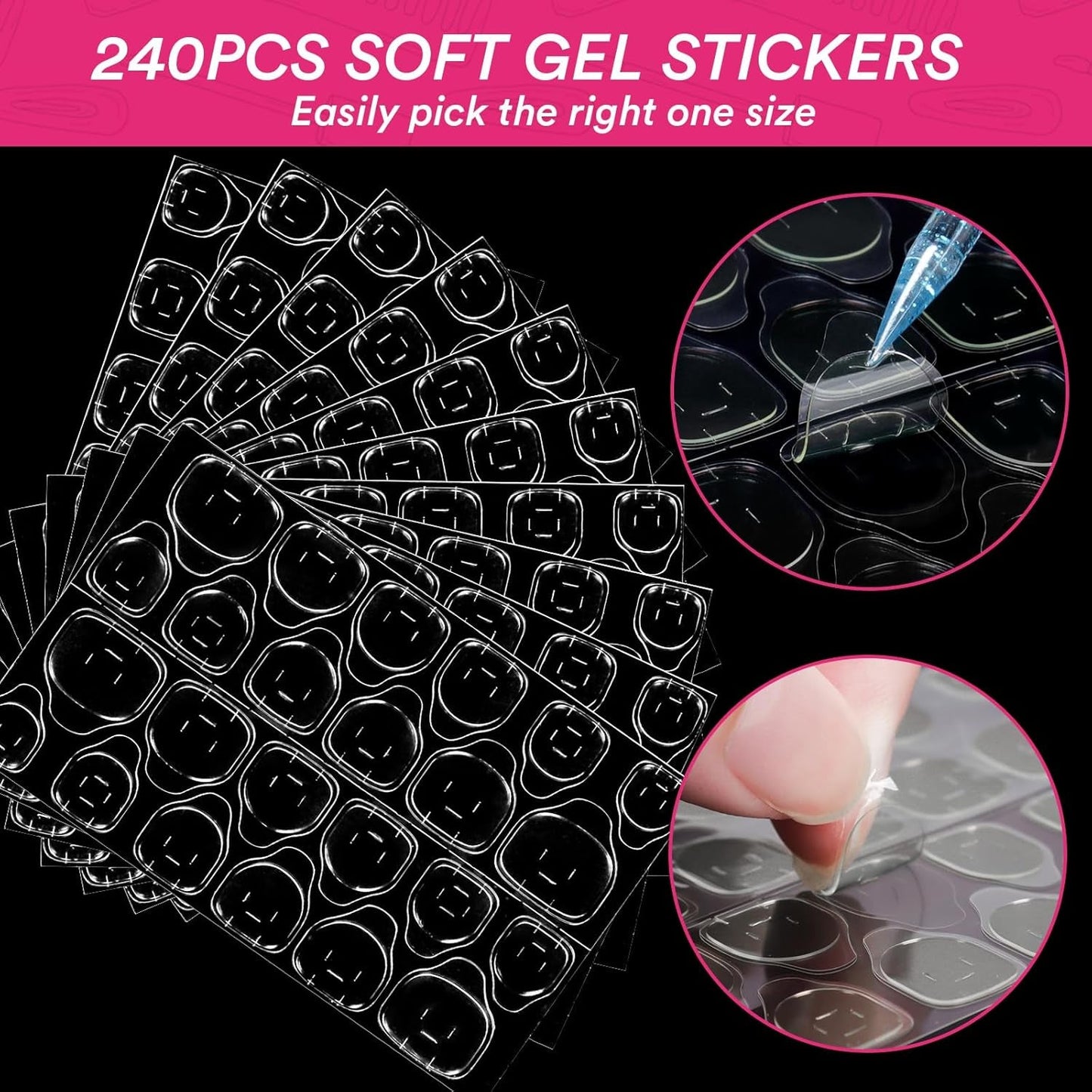 Alyvisun Ballett-Nagelspitzen, 500 Stück, vollständig abdeckende Acryl-Nagelspitzen mit 240 Stück Nagelaufkleber-Set, 10 Größen, transparente Gel-Nagelspitzen, weiche Gel-Nagelspitzen, Ballerina-Nagelspitzen