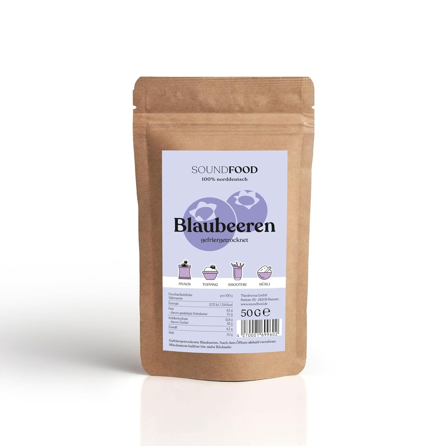 Gefriergetrocknete Blaubeeren, ganz aus Deutschland, Ernte 2023, 50 Gramm Naty Shop dehydrierte Produkte 50 Gramm