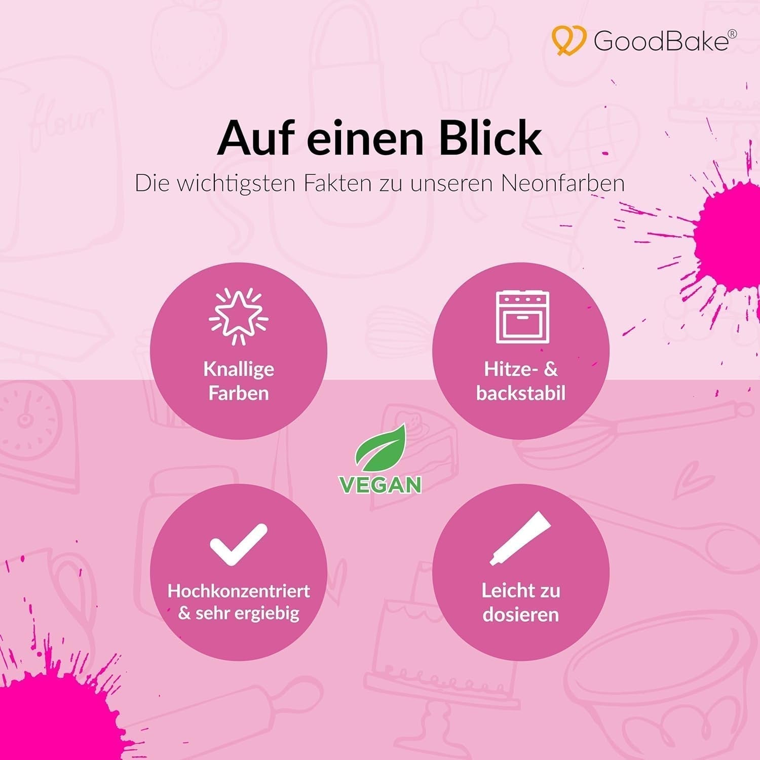Goodbake Neonlebensmittelfarben 6 Farben Set – Intensive Lebensmittelfarbe – Lebensmittelfarbpaste – Zum Einfärben von Torten, Fondant, Buttercreme Uvm. – 100 % veganer Naty Shop
