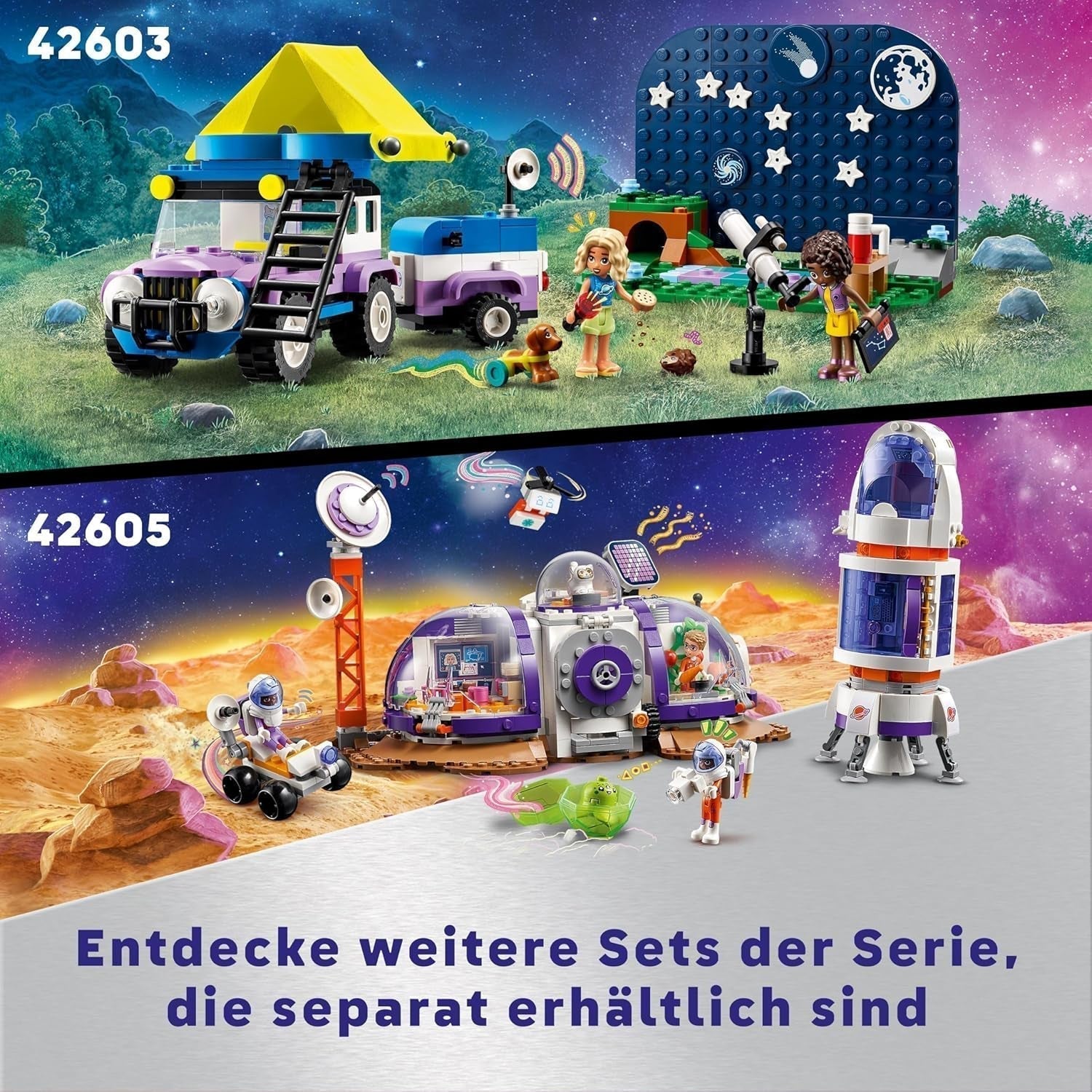 LEGO Friends Stargazer Campingfahrzeug-Set mit Geländefahrzeug und Spielzeugteleskop, Geschenk für Mädchen und Jungen ab 7 Jahren, inklusive Spielfiguren Nova, Aliya und einem Hund 42603 Bausets Besuchen Sie den LEGO-Store