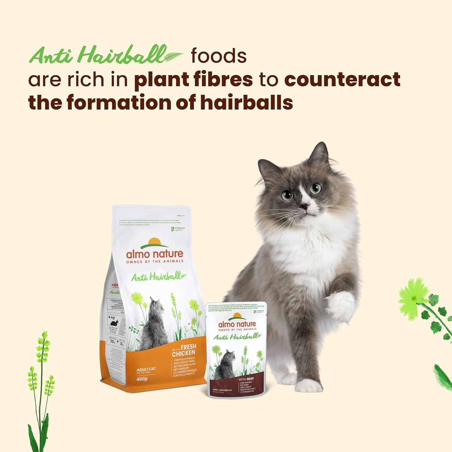 Almo Nature Functional – Anti-Haarballen – Nassfutter für erwachsene und ausgewachsene Katzen – mit Welpen – Bekämpft die Bildung von Haarballen – 70 g (30 Stück)