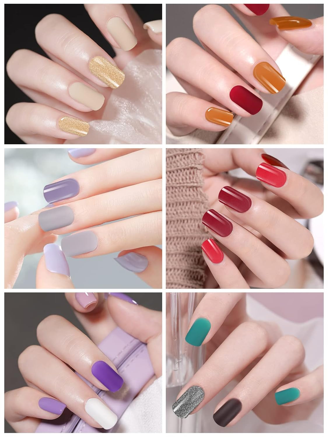 EBANKU 576 Stück kurze Press-on-Nägel mit Nagelkleber, 12 Farben kurze matte Kunstnägel, 8 kurze glänzende Kunstnägel, 4 glitzernde Kunstnägel