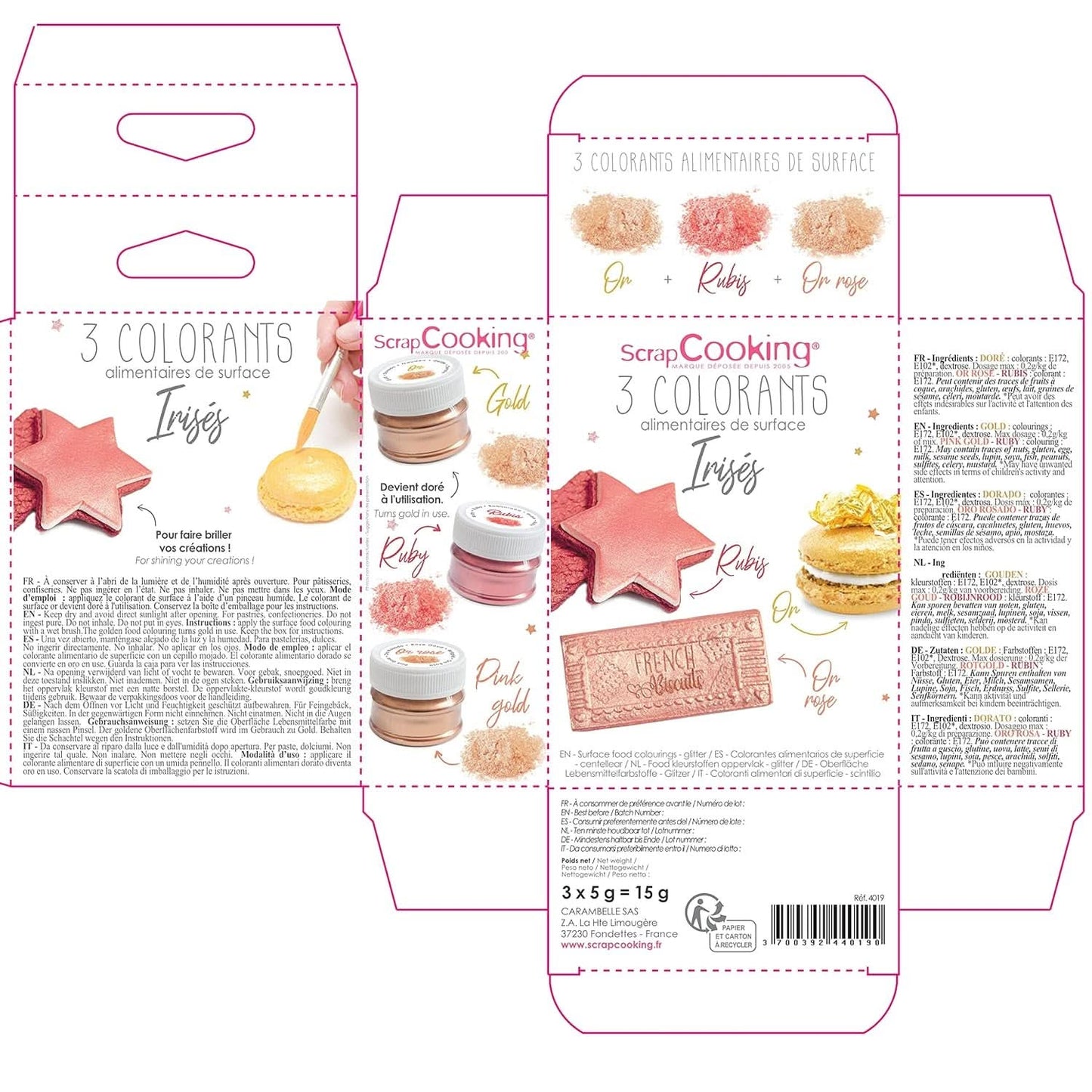 ScrapCooking, Set mit 3 Lebensmittelfarben, Gold, Roségold und Rubin, Metallic-Töne, 3 x 5 Gramm Naty Shop