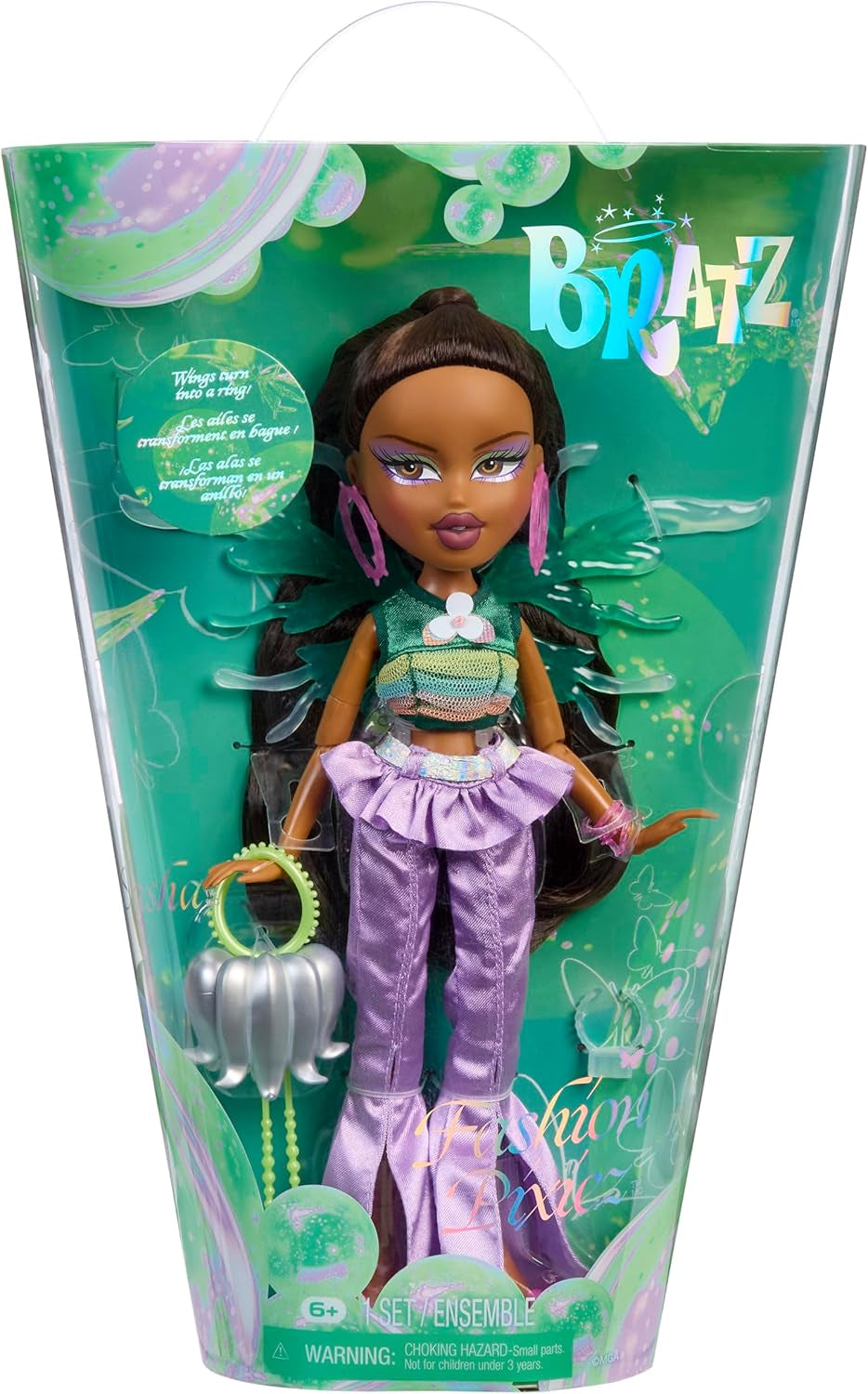 Bratz Fashion Pixiez Sasha Doll – Fantastische Sammlerpuppe mit echter Mode und Accessoires, Flügeln, die sich in einen Ring verwandeln