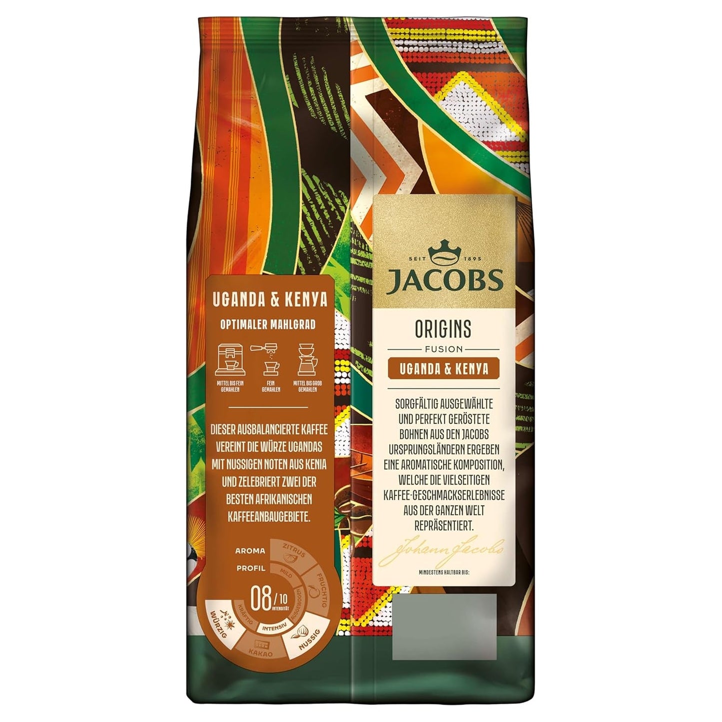 Jacobs Origins Kaffeebohnen aus Uganda und Kenia, vollmundiger Espresso mit würziger Note, Stärke 8/10, ganze Kaffeebohnen, 1 kg