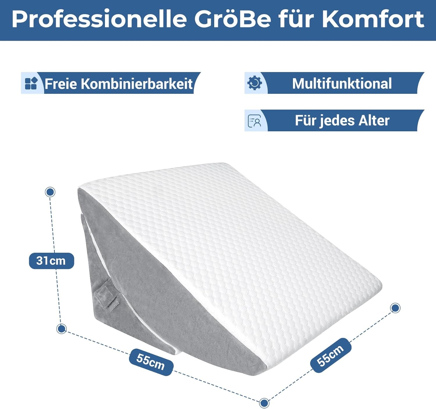 Verstellbares Keilkissen, hochdichtes Schaumstoff-Lesekissen mit Nackenrolle für Bett und Couch, ergonomischer Bettkeil für Schlaf-Reflux-Apnoe, Beinkissen, Rückenkissen zum Lesen, Spielen oder Fernsehen