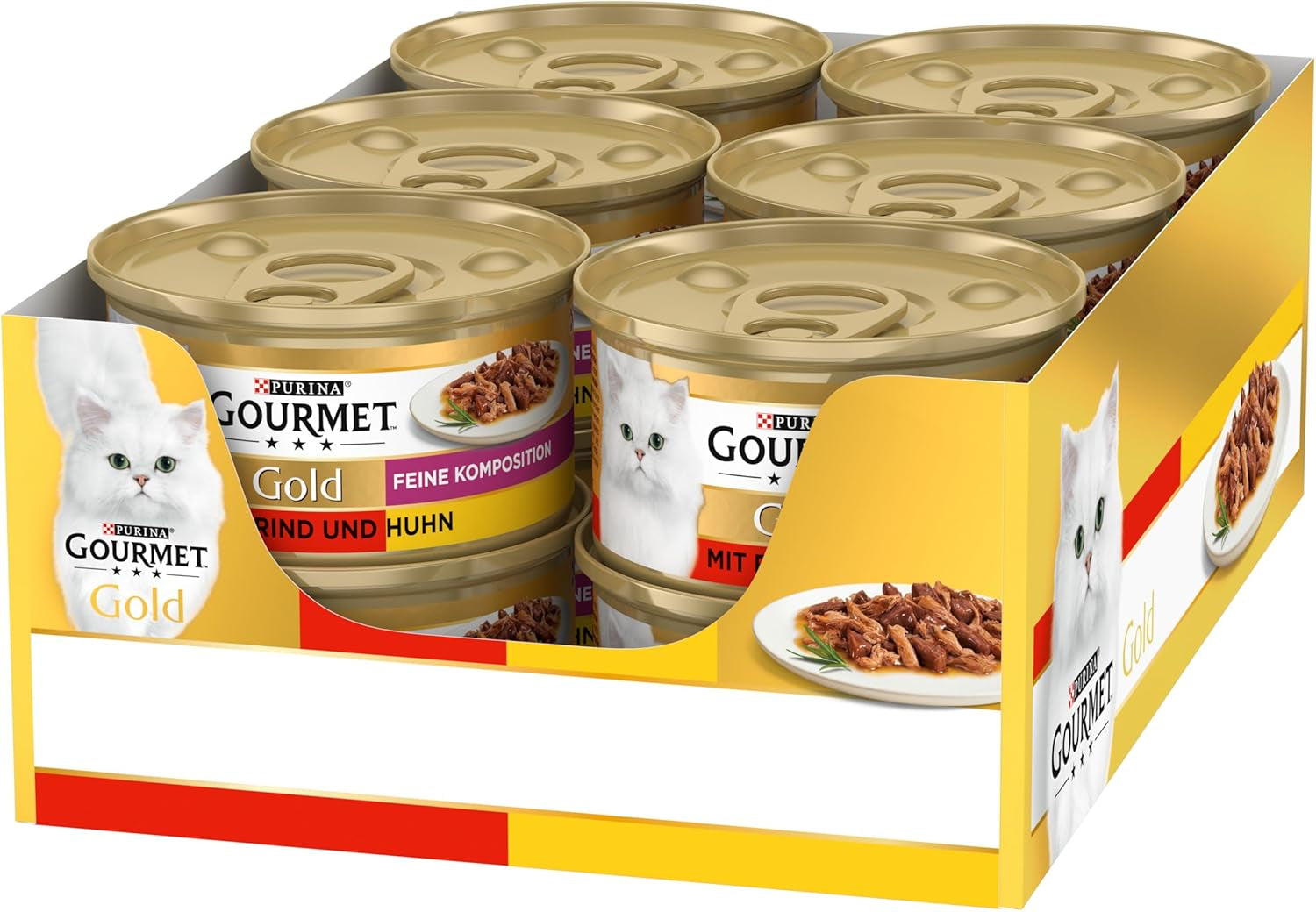 Gourmet Gold Fine Composition Nassfutter für Katzen mit Rind und Huhn, 12er Pack (12 x 85g)