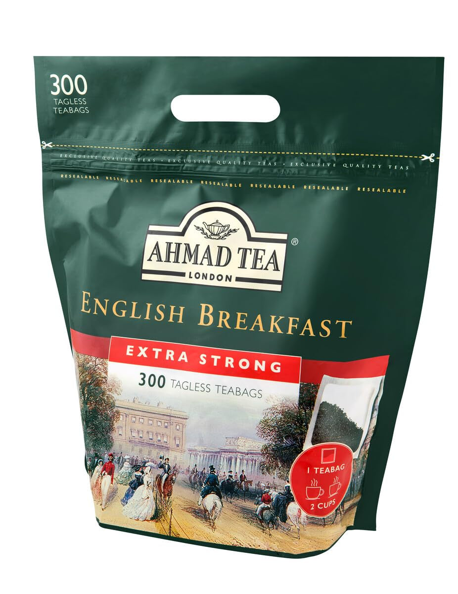 Ahmad Tea – Englisches Frühstück – Schwarzer Frühstückstee – Assam- und Ceylon-Tee – bandlose englische Teebeutel mit 2 g Tee pro Portion – große Packung mit 300 Teebeuteln (2 Stück)