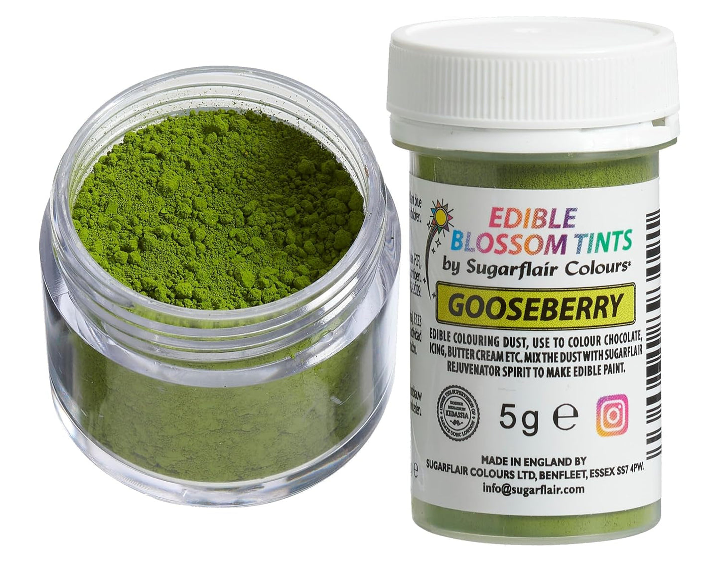 Sugarflair Blossom Tint Dust Stachelbeer-Lebensmittelfarbpulver – Lebensmittelfarbpulver für Kuchendekoration, Zuckerpaste, Fondant, Zuckerguss, Schokolade, Buttercreme, Macarons und mehr – 5 g