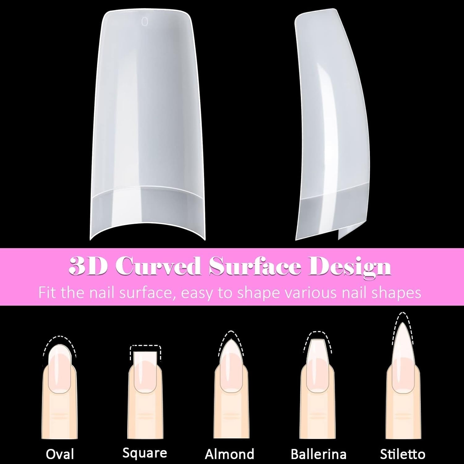 500 Stück französische künstliche Nagelspitzen, Acryl, künstliche Nagelspitzen, Set, Nagelverlängerungen, Nagelspitzen, künstliche Nägel, Zubehör mit 4 Stück Nageldesign-Kleber, Gel-Nägel, natürlich