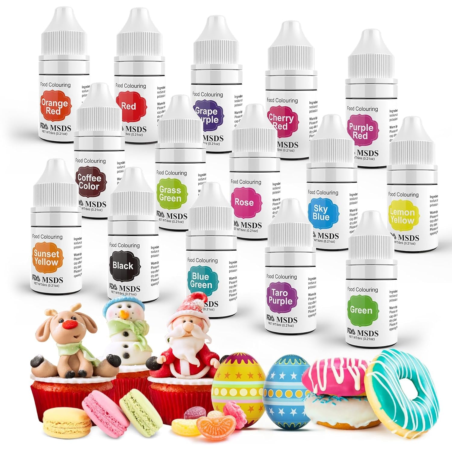 Lebensmittelfarbe 9 x 10 ml, flüssige Lebensmittelfarbe – Lebensmittelfarben-Set zum Dekorieren von Kuchen, Macarons, Donuts, Fudge, Zuckerguss, DIY-Seifen, Eiscreme, Seifenfarbe, Spritzpistolenfarbe