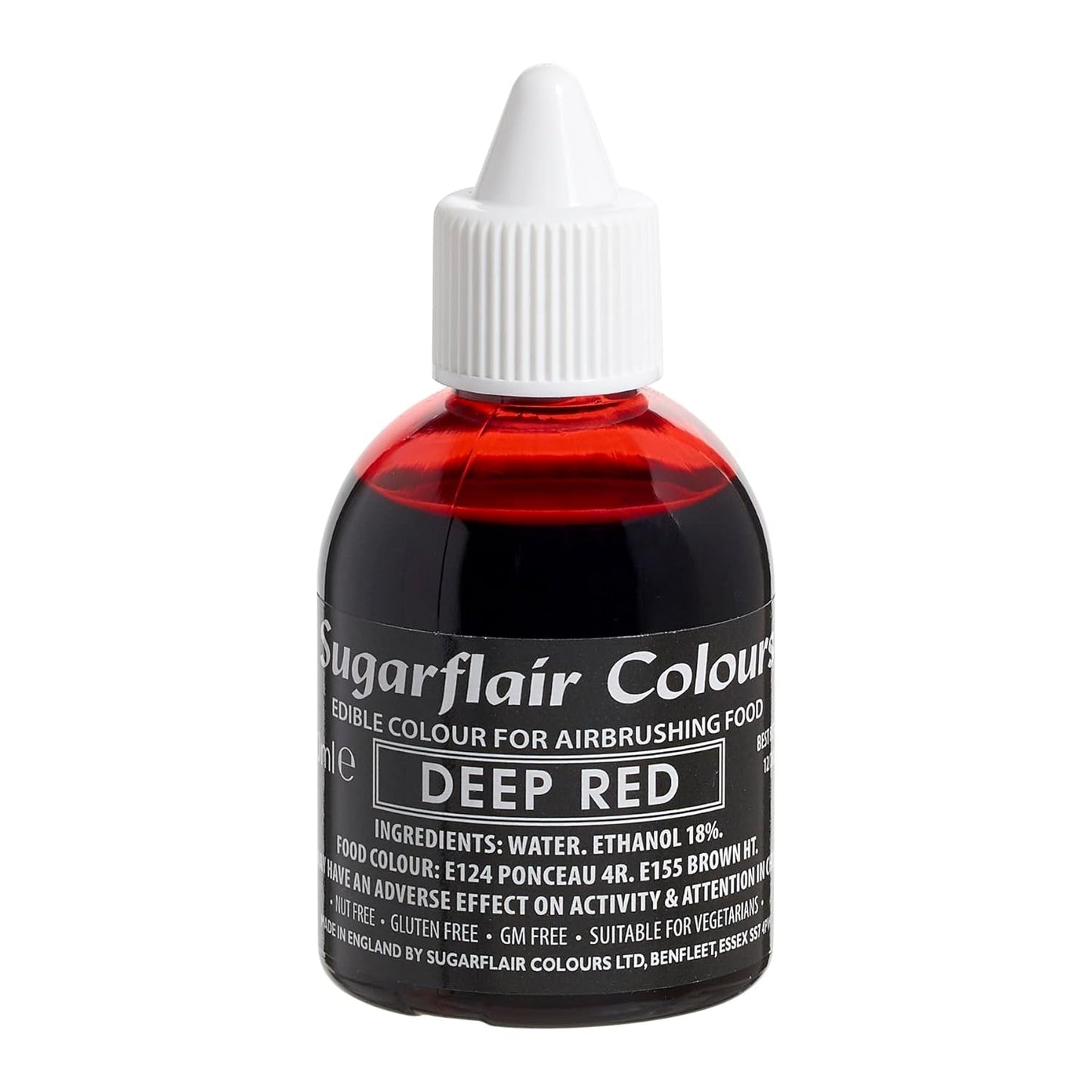 Tiefrote Lebensmittelfarbe von Sugarflair – essbare flüssige Lebensmittelfarbe, Airbrush-Farbe für Kuchen, Muffins, Zuckerguss und Kuchendekorationen – 60 ml